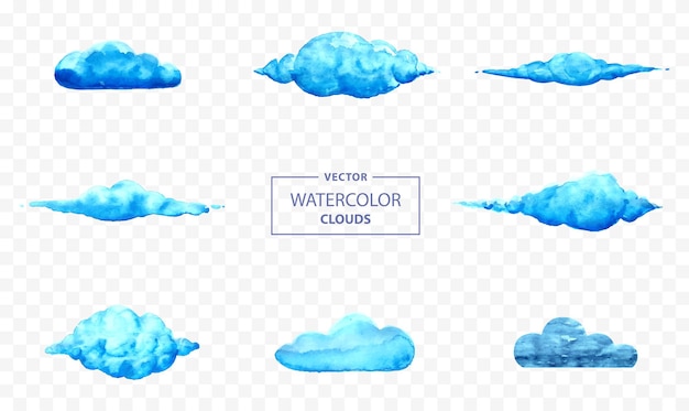 Ilustración de vector de nube acuarela con fondo transparente nubes abstractas pintadas a mano