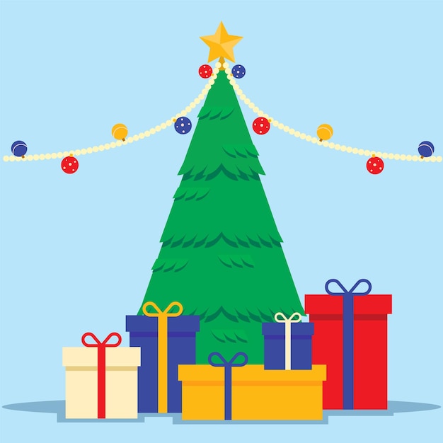 ilustración vector oficina fiesta de Navidad árbol de Navidad con muchos regalos