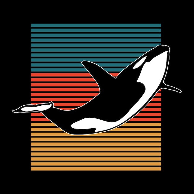 Ilustración de vector de orca vintage retro para diseño de camiseta y mercancía