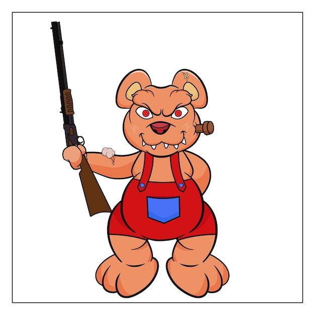Ilustración de Vector de oso enojado y página para colorear