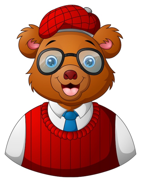 Ilustración de vector de oso hipster vestida y gafas