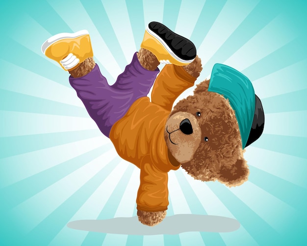 Ilustración de vector de oso muñeca break dance