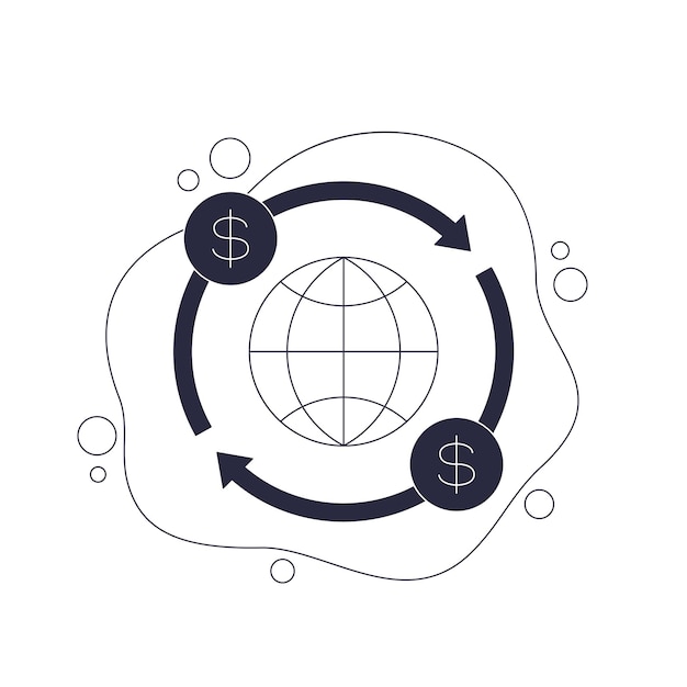 Ilustración de vector de pagos globales de transferencia de dinero en todo el mundo