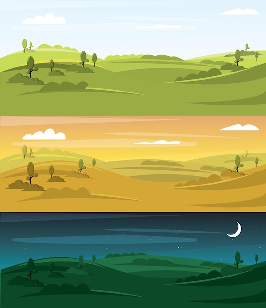 Vector ilustración de vector de paisaje de campos. paisaje de fondo