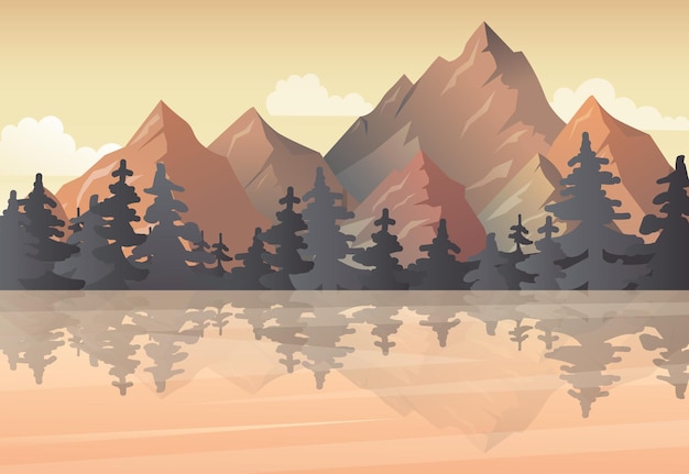 Vector ilustración de vector de paisaje de lago de montaña