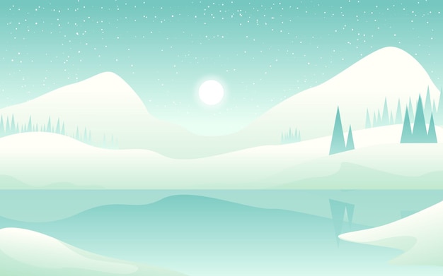 Ilustración de vector de paisaje de montaña en invierno