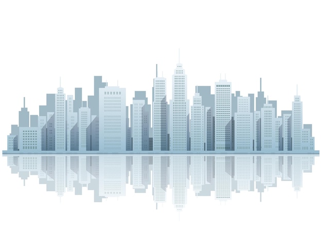 Ilustración de vector de paisaje urbano con rascacielos en el paseo marítimo