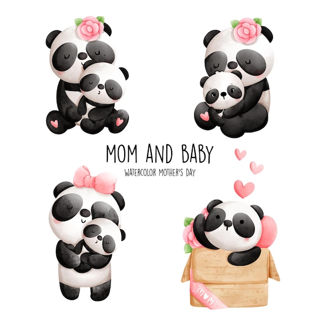 Ilustración de vector de panda feliz día de la madre