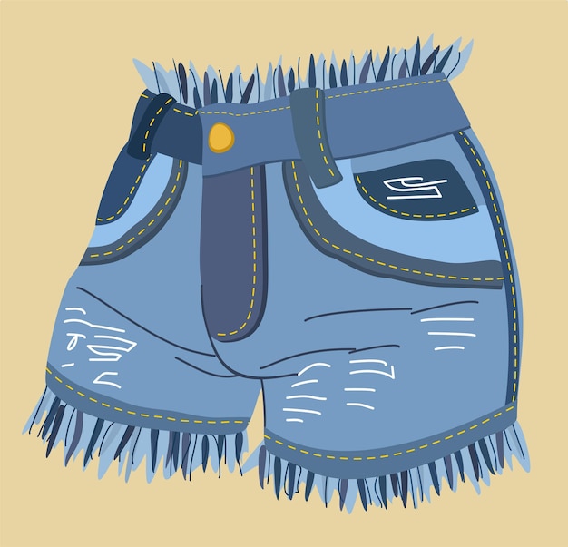 Vector ilustración de vector de pantalones cortos de mezclilla. vaqueros azules aislado sobre fondo beige. traje de verano