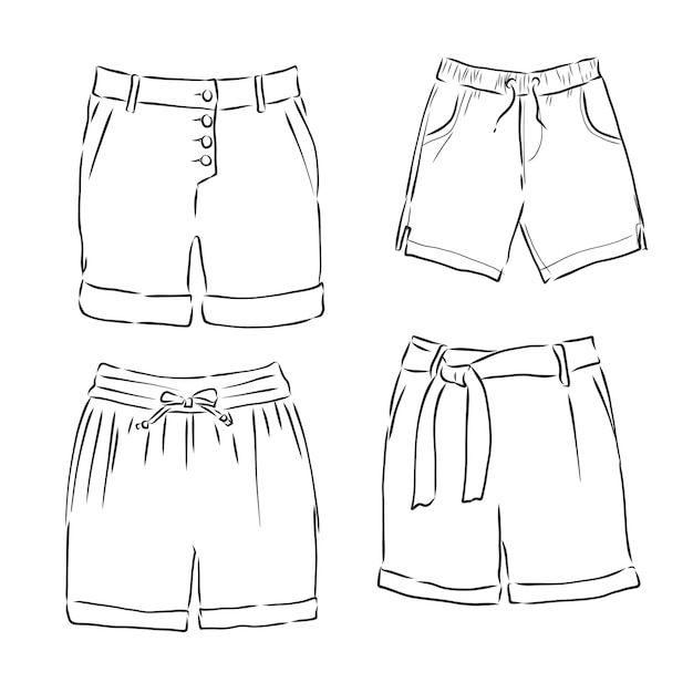 Ilustración de vector de pantalones pantalones cortos de vista frontal y lateral ilustración de dibujo vectorial