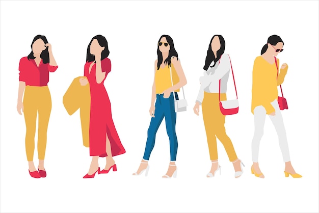 Ilustración de vector de paquete de mujeres casuales