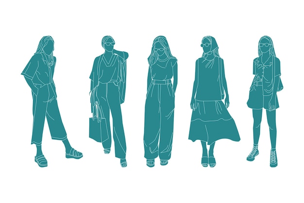 Ilustración de vector de paquete de mujeres casuales