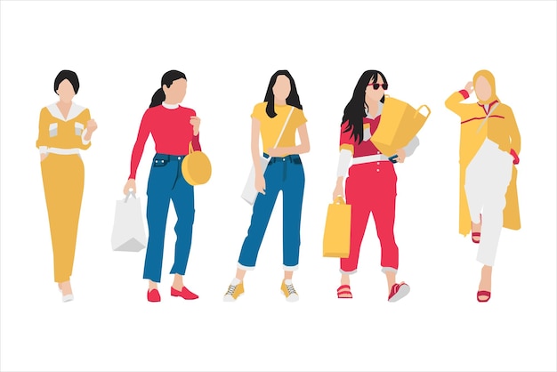 Ilustración de vector de paquete de mujeres casuales