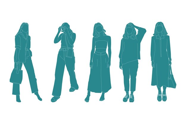 Ilustración de vector de paquete de mujeres casuales