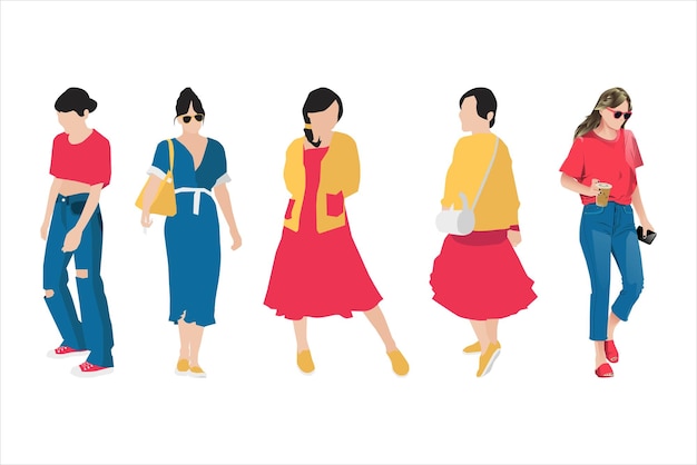 Ilustración de vector de paquete de mujeres de moda