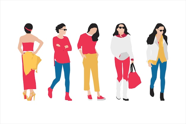 Ilustración de vector de paquete de mujeres de moda