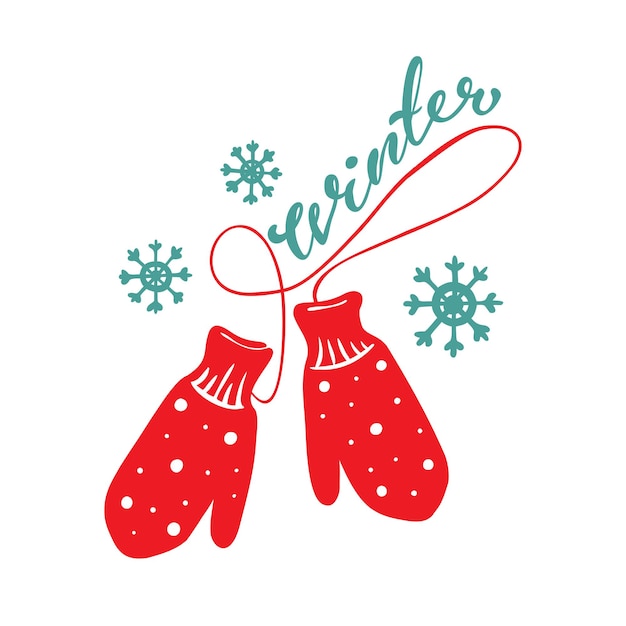 Ilustración de vector de un par de guantes de navidad tejidos. invierno. icono. tarjeta postal. hygge. dibujo a mano.