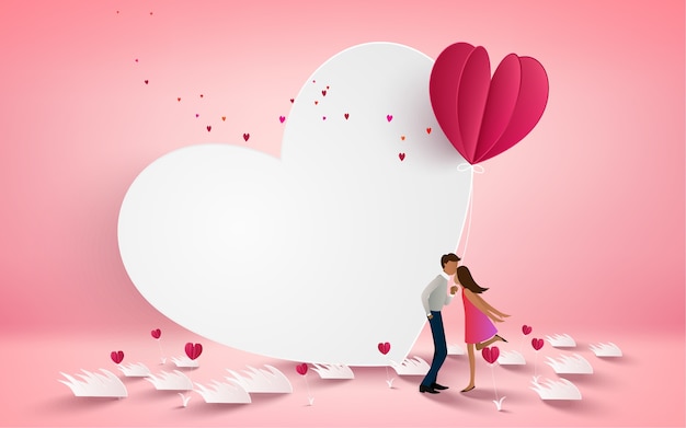 Ilustración de vector de una pareja besándose en el fondo blanco del corazón