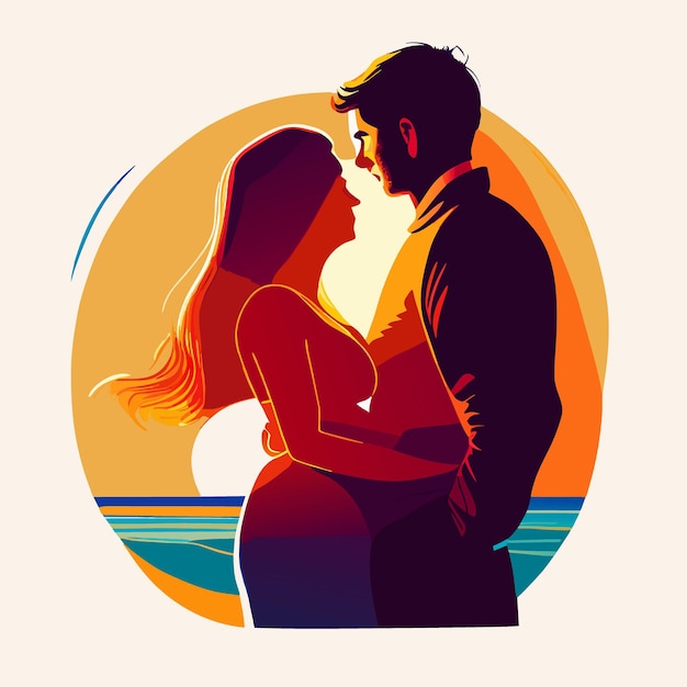 Vector ilustración de vector de pareja embarazada caliente plana