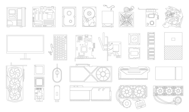 Vector ilustración de vector de parte de computadora con estilo lineart