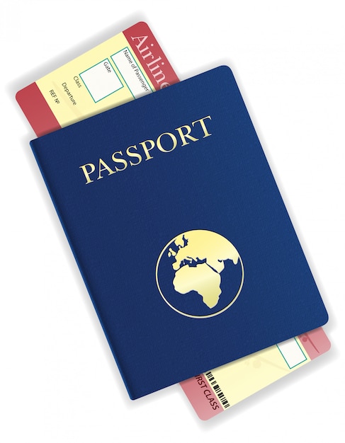 Vector ilustración de vector de pasaporte y boleto de avión