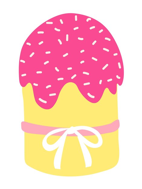 Ilustración de vector de pastel de Pascua Pastel de Pascua colorido brillante con migas blancas de glaseado rosa y lazo lindo Decoración de vacaciones Diseño para tarjetas de felicitación invitaciones cartel de banner textil