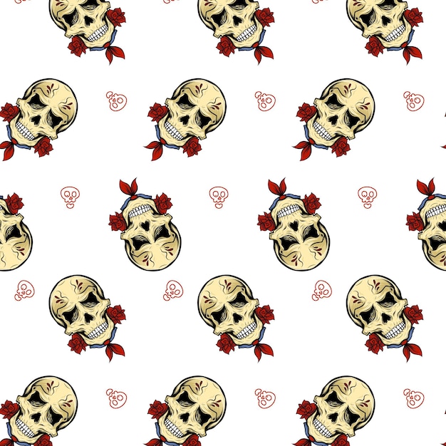 Ilustración de vector de patrón de calavera y rosa