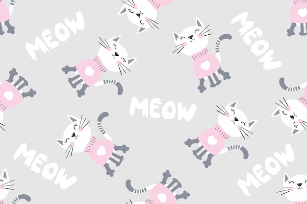 Ilustración de vector de patrón de gato lindo inconsútil