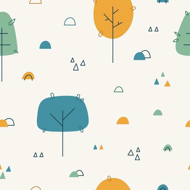 Vector ilustración de vector de patrones sin fisuras de bosque infantil simple dibujado a mano para guardería