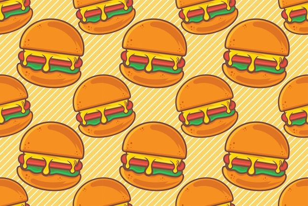 Ilustración de vector de patrones sin fisuras de comida de hamburguesa
