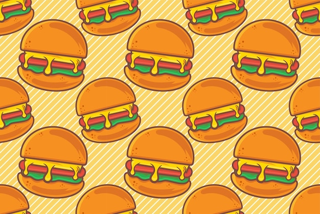 Vector ilustración de vector de patrones sin fisuras de comida de hamburguesa