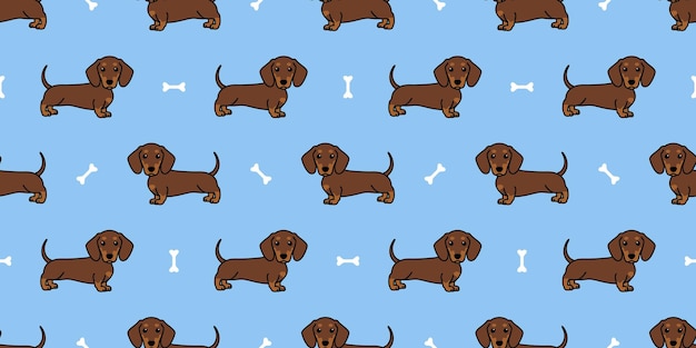 Ilustración de vector de patrones sin fisuras de dibujos animados lindo perro salchicha chocolate y bronceado