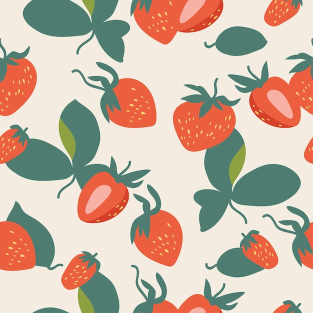 Ilustración de vector de patrones sin fisuras con fresas frescas Fondo de pantalla de verano colorido Colección de frutas de bayas