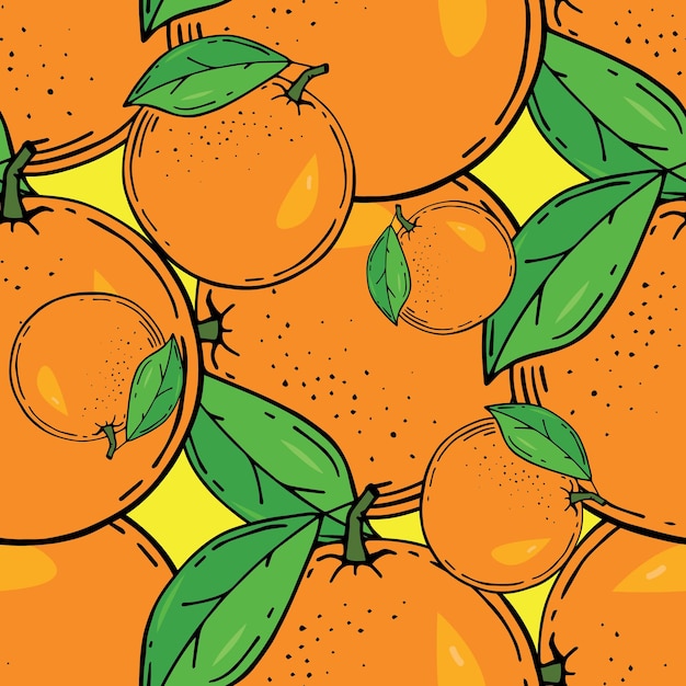 Ilustración de vector de patrones sin fisuras de naranjas frescas. Diseño de verano. Dibujado a mano