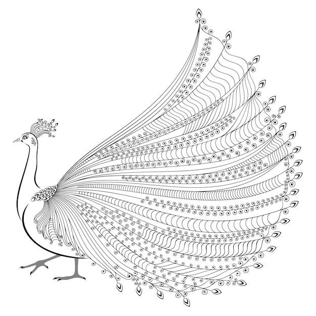 Ilustración de vector de pavo real abstracto estilizado sobre fondo blanco