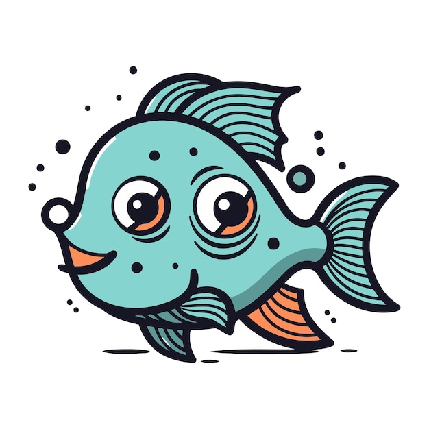 Ilustración de vector de peces de dibujos animados lindo aislado sobre un fondo blanco