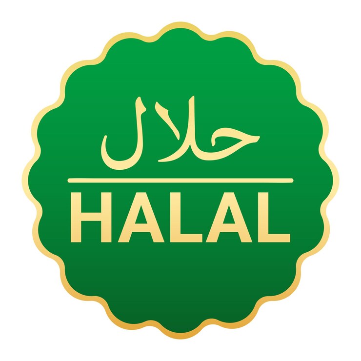 Vector ilustración de vector de pegatina de sello halal ondulado verde y dorado
