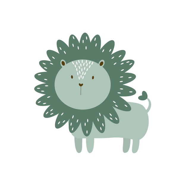 Ilustración de vector de pequeño león verde lindo para niños y guardería