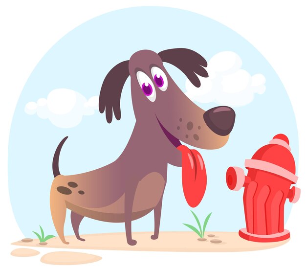Ilustración de Vector de perro divertido de dibujos animados lindo