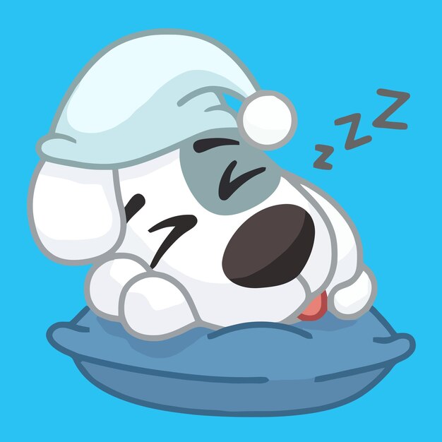 Ilustración de vector de perro lindo durmiendo profundamente usando ilustración de icono de dibujos animados de almohada