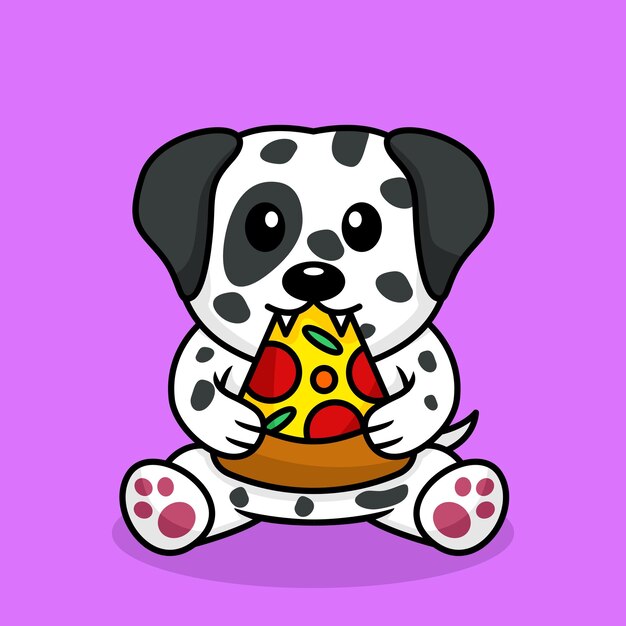 Vector ilustración de vector de perro lindo premium comiendo pizza