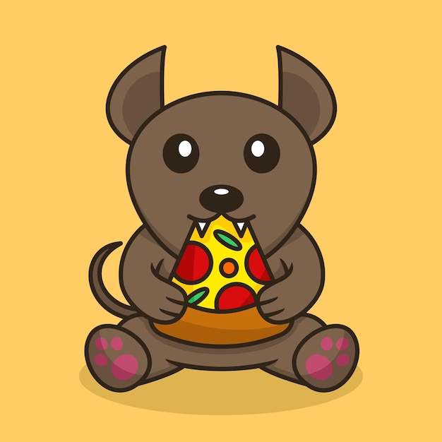 Ilustración de vector de perro lindo premium comiendo pizza