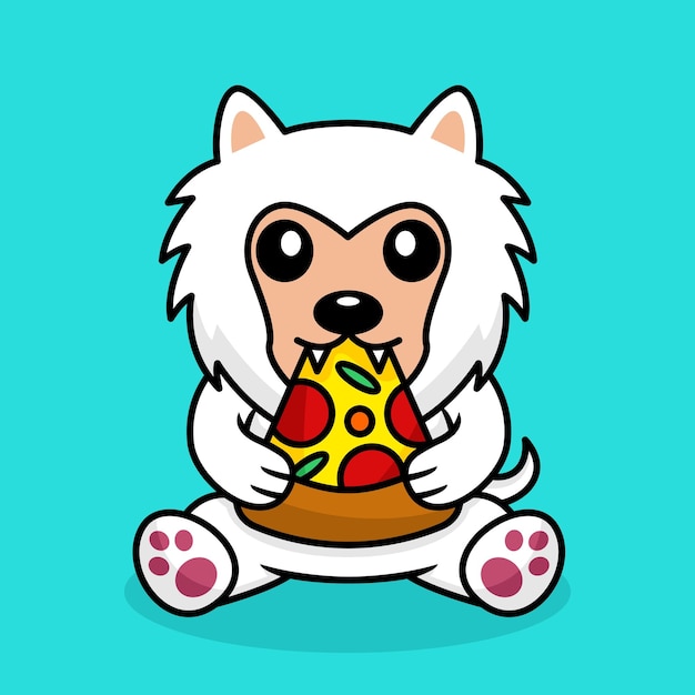 Ilustración de vector de perro lindo premium comiendo pizza