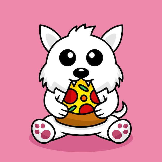 Ilustración de vector de perro lindo premium comiendo pizza