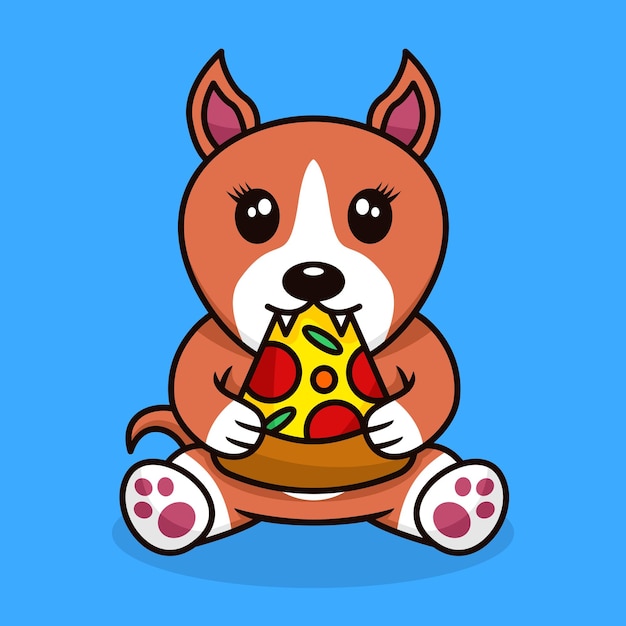 Ilustración de vector de perro lindo premium comiendo pizza