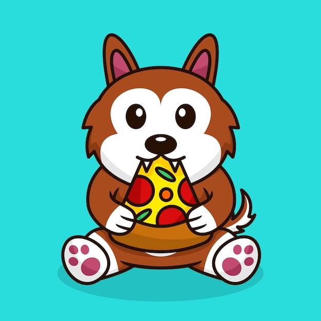 Ilustración de vector de perro lindo premium comiendo pizza