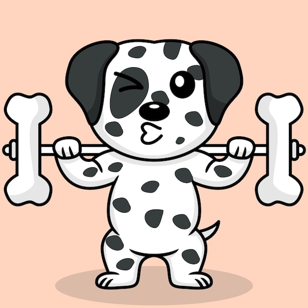 Ilustración de vector de perro lindo premium haciendo levantamiento de huesos