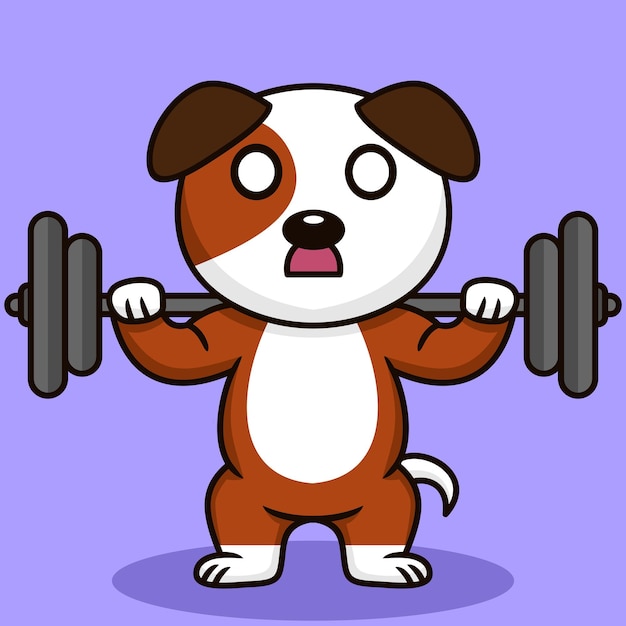 Ilustración de vector de perro lindo premium haciendo levantamiento de pesas