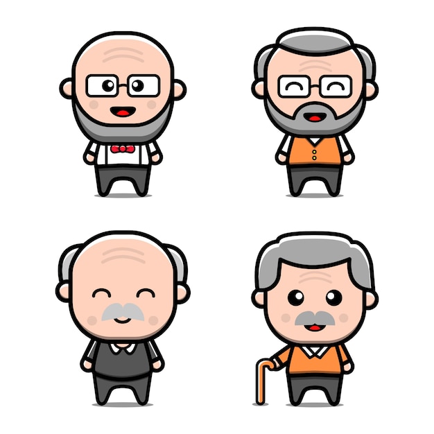 Ilustración de vector de personaje de abuelo lindo conjunto