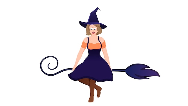 Ilustración de vector de personaje de bruja de halloween feliz sobre fondo blanco